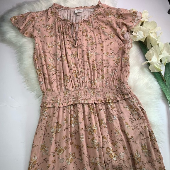 Knox Rose Pale Blush Floral Flutter Short Sleeve Smocked Waist Dress Boho xxl - Picture 8 of 14